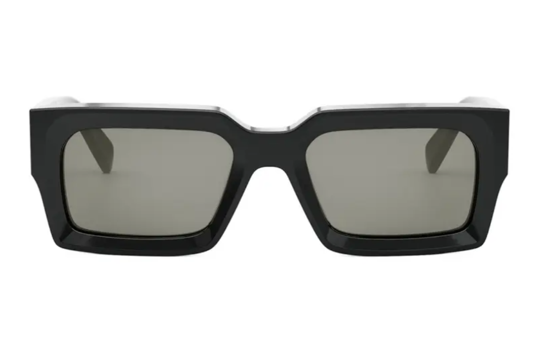 Lookbook CELINE 矩形黑色太阳镜，镜腿带标志。 CL40280U01a