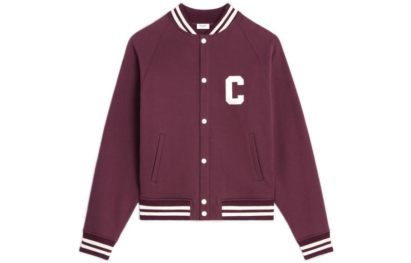 CELINE  Red Baseball Jacket with Striped Hem and Logo Print. 2Y815345F-15DM