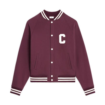 CELINE Red Baseball Jacket with Striped Hem and Logo Print. 2Y815345F-15DM