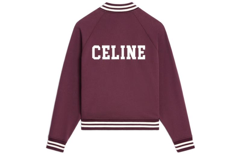 Lookbook CELINE 紅色棒球外套，條紋下擺與標誌印花設計。 2Y815345F-15DM
