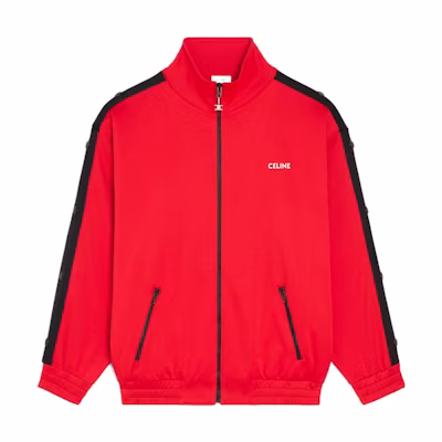 CELINE Red Colorblock Letter Print Zip-Up Jacket. 2Y831121O-27NO