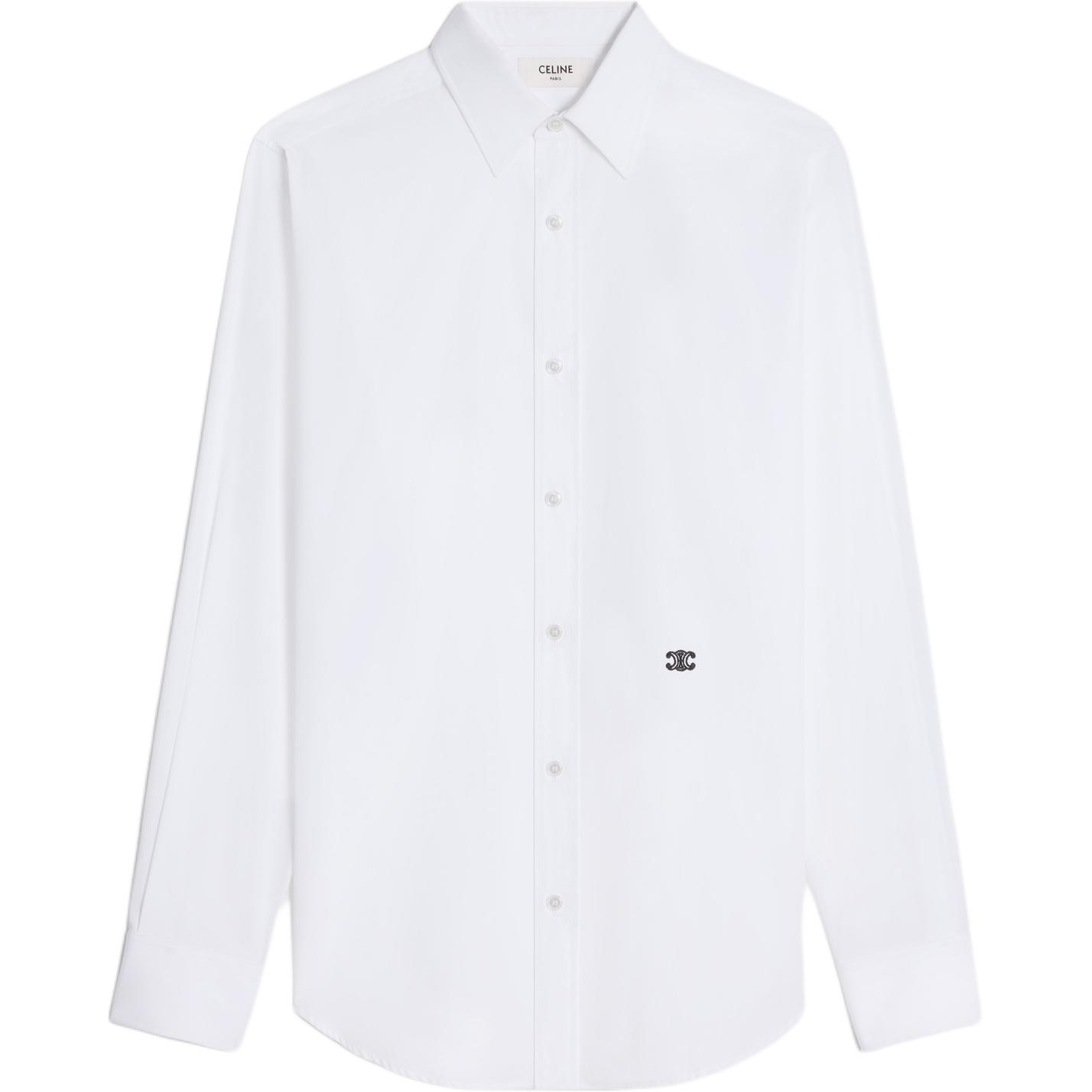 CELINE  Slim Fit Long Sleeve Button-Up Shirt White with Logo. 2C983091F-01BC