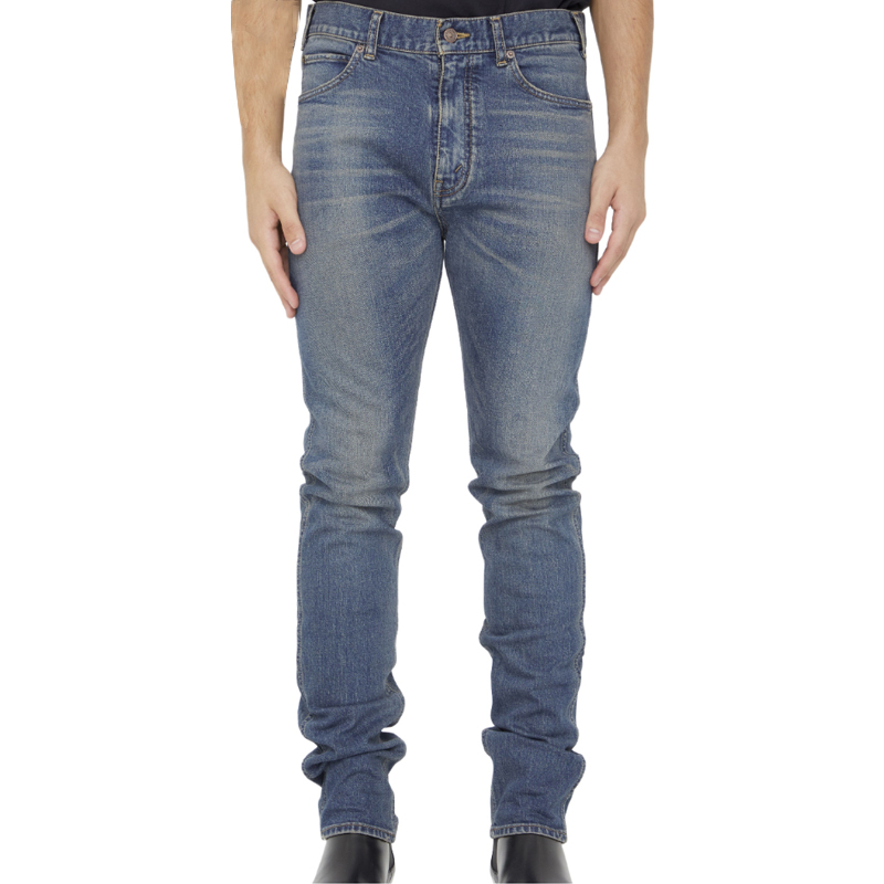 CELINE  Slim Fit Solid Color Zipper Jeans - Blue 2N354581W-08TI