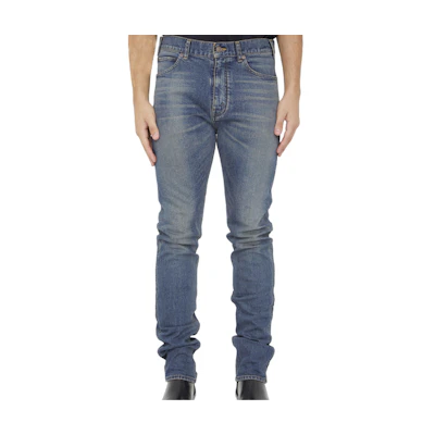 CELINE Slim Fit Solid Color Zipper Jeans - Blue 2N354581W-08TI