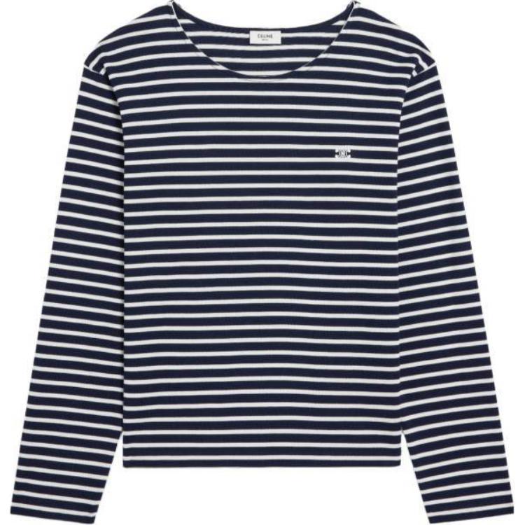 CELINE  Slim Fit Striped Long Sleeve T-Shirt Black. 2X43M879Y-01WN