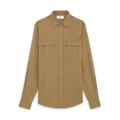 CELINE Solid Color Long Sleeve Button-Up Shirt Brown 2C272034I-02BG