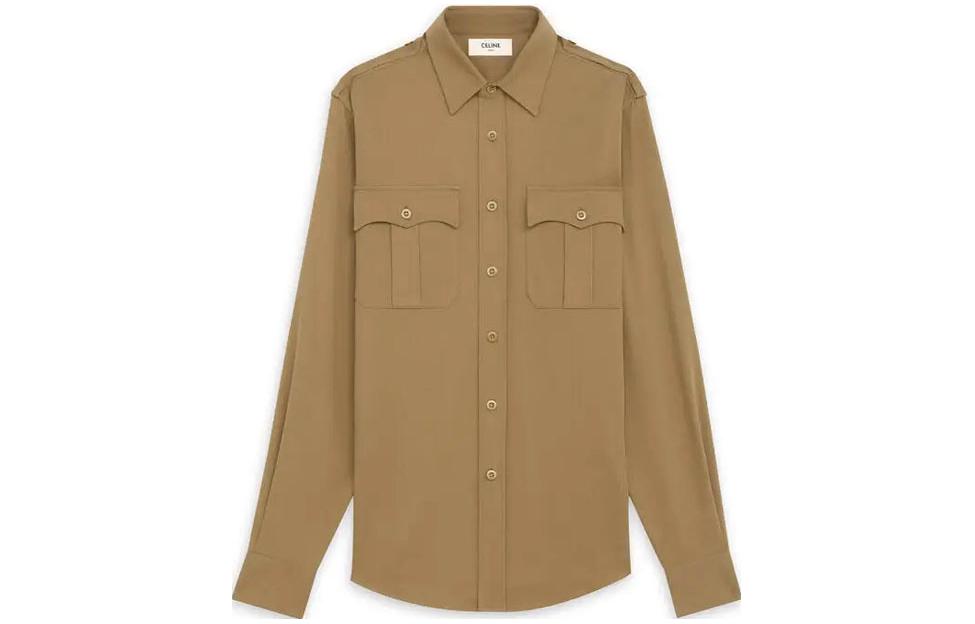 Order CELINE  Solid Color Long Sleeve Button-Up Shirt Brown 2C272034I-02BG