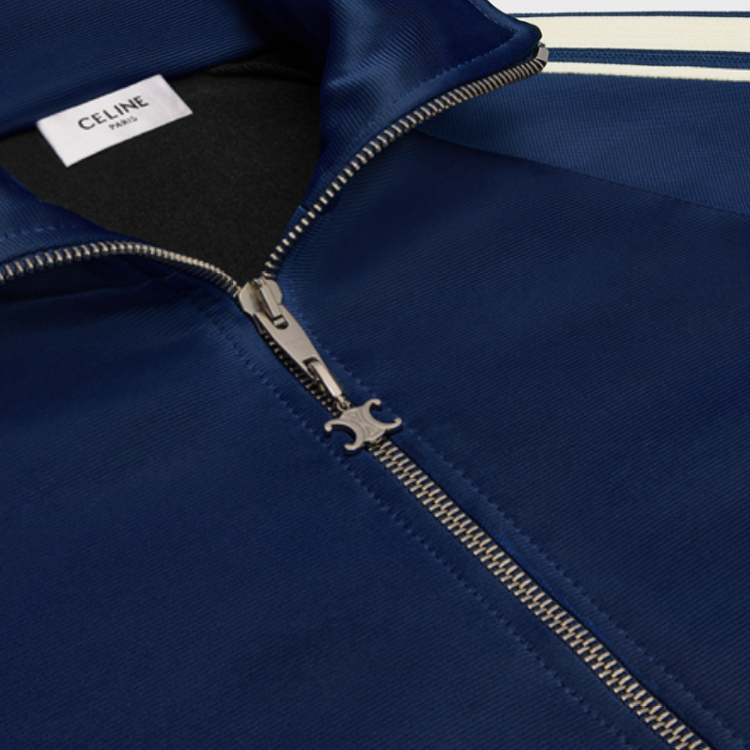 Shop CELINE 條紋高領字母拉鍊外套 藍色 2Y98E859W-07OW