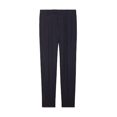 CELINE Striped Straight-Leg Pants in Navy Pinstripe. 2P085158M-07CN