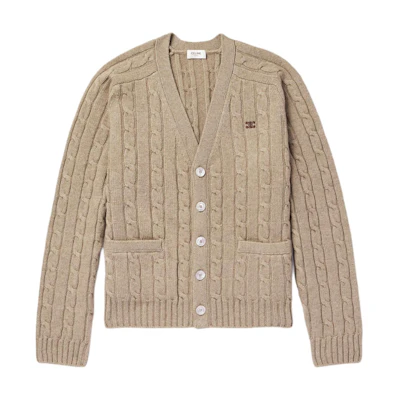 CELINE V-Neck Button-Up Knit Cardigan Light Gray-Brown 2AD5G362W-18LT