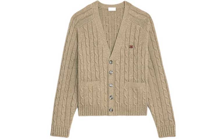 Order 셀린느 브이넥 버튼업 니트 가디건 라이트 그레이 브라운 2AD5G362W-18LT