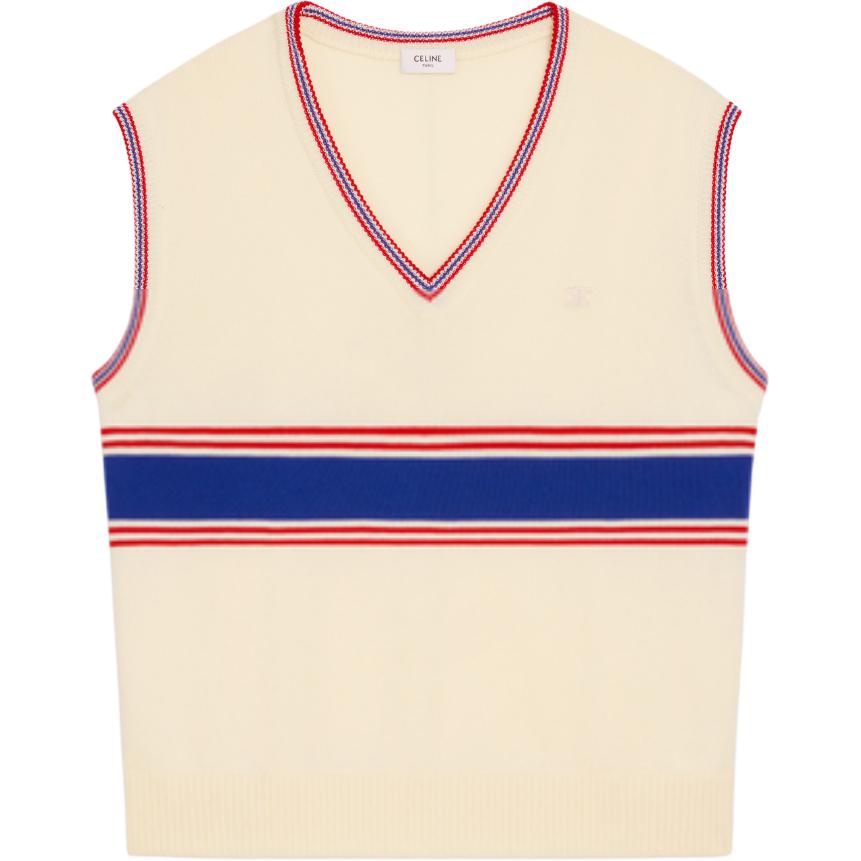 Order CELINE  V-Neck Striped Wool Sweater Vest - Beige. 2ADCJ366Y-12TZ