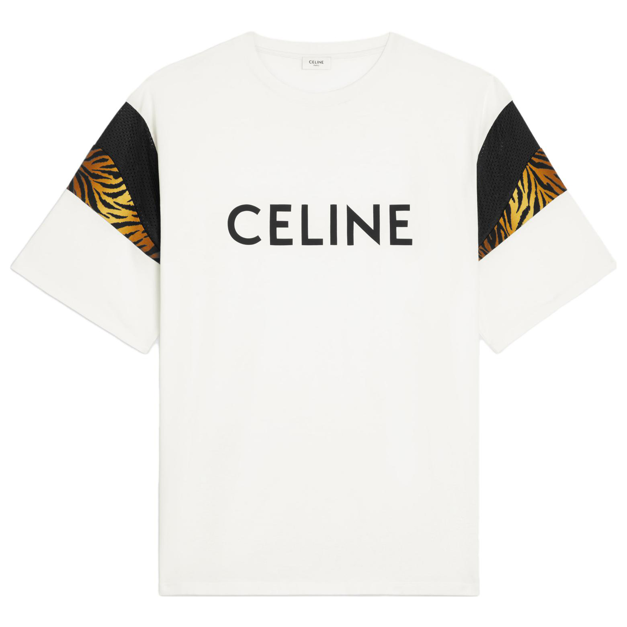 CELINE  White Crew Neck T-Shirt with Logo and Letter Print Design. 2X50A671Q-01EA
