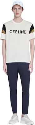 CELINE White Crew Neck T-Shirt with Logo and Letter Print Design. 2X50A671Q-01EA Shop CELINE White Crew Neck T-Shirt with Logo and Letter Print Design. 2X50A671Q-01EA