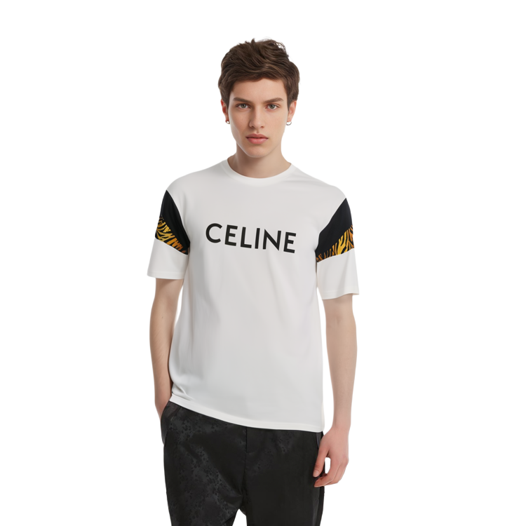Purchase CELINE  White Crew Neck T-Shirt with Logo and Letter Print Design. 2X50A671Q-01EA