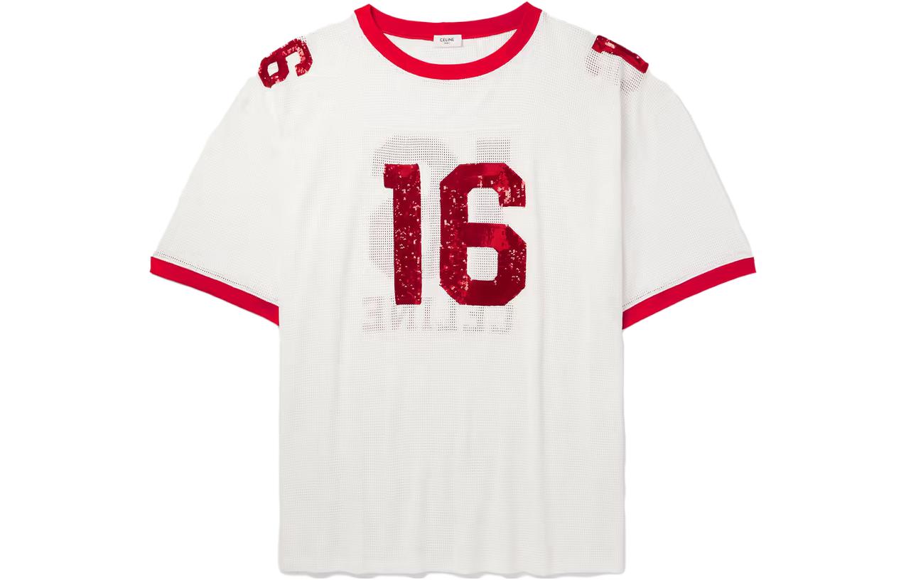 CELINE  White Crewneck Short Sleeve T-Shirt with Numeric Design. 2X18D818I-27OI