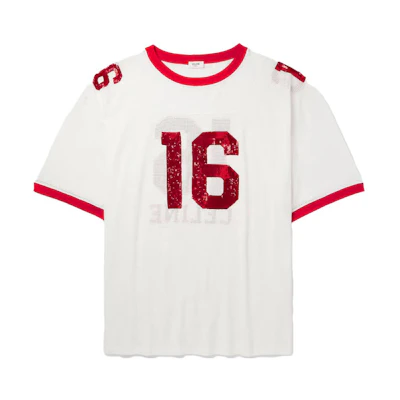 CELINE White Crewneck Short Sleeve T-Shirt with Numeric Design. 2X18D818I-27OI