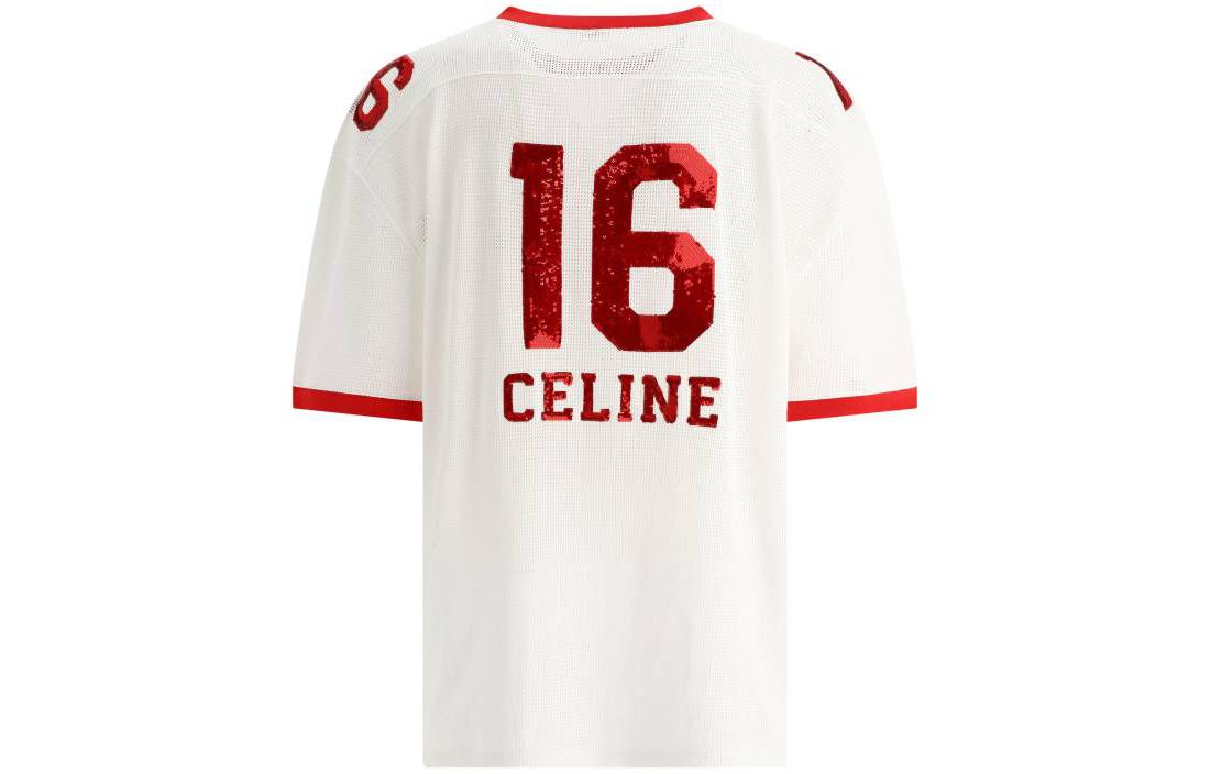 Lookbook CELINE  White Crewneck Short Sleeve T-Shirt with Numeric Design. 2X18D818I-27OI