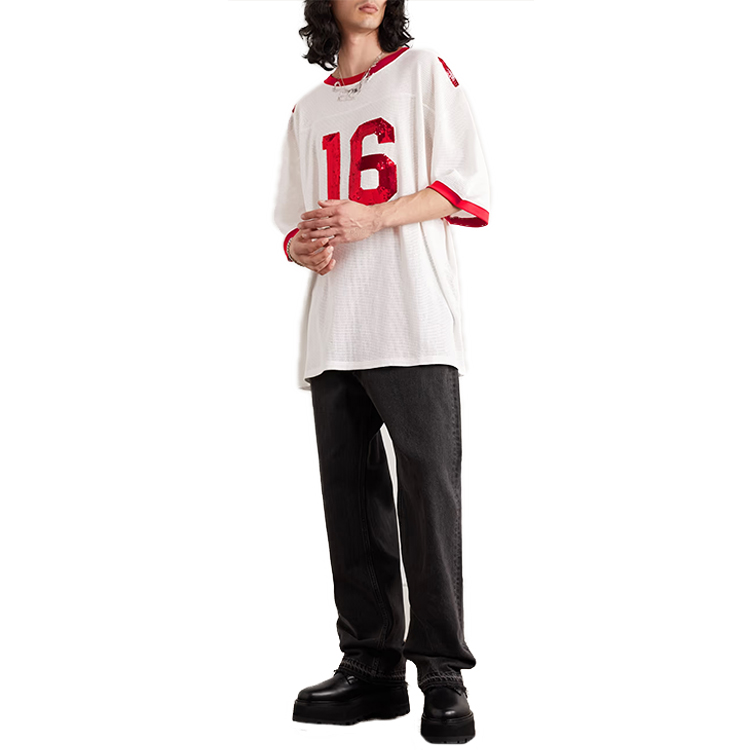 Shop CELINE  White Crewneck Short Sleeve T-Shirt with Numeric Design. 2X18D818I-27OI