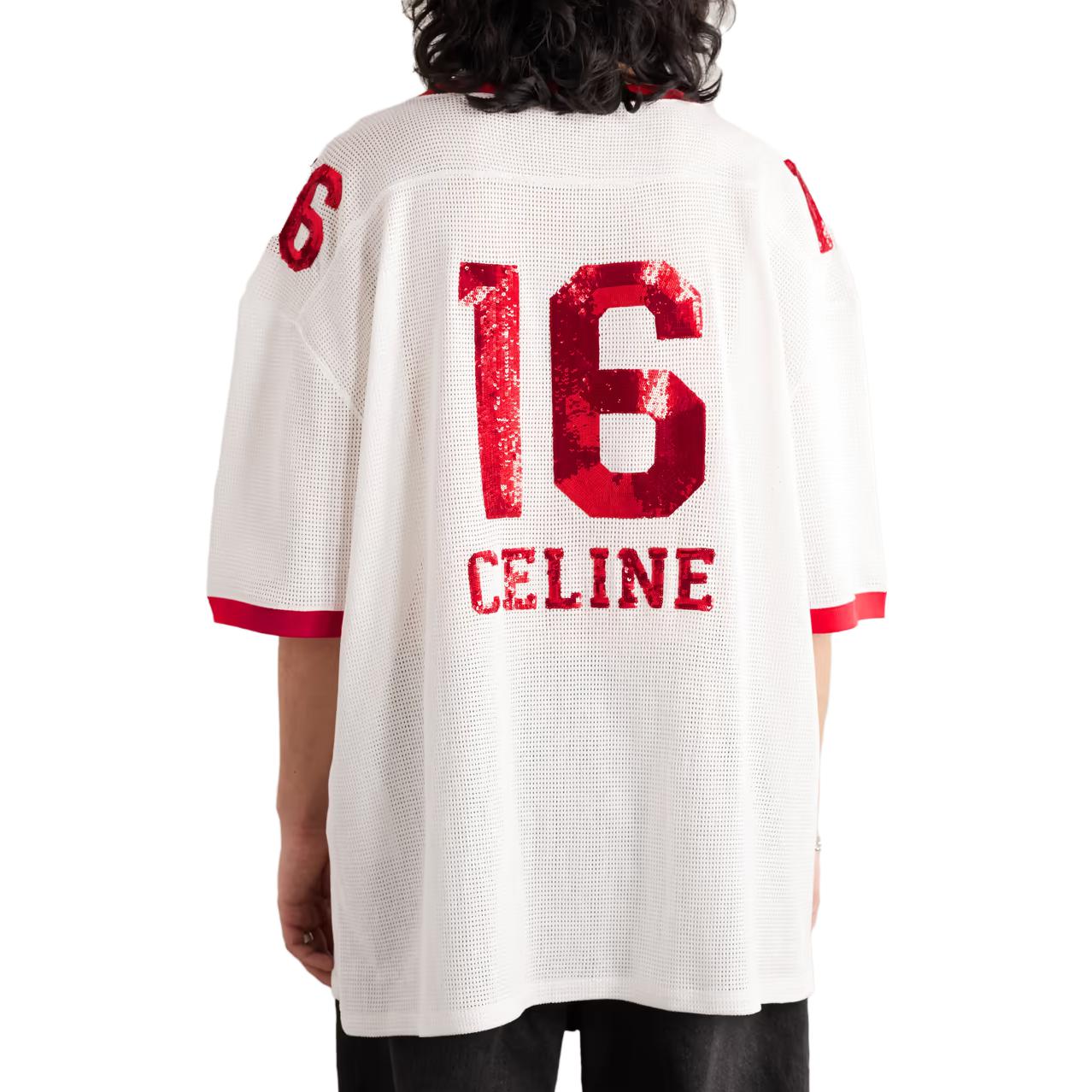 Purchase CELINE  White Crewneck Short Sleeve T-Shirt with Numeric Design. 2X18D818I-27OI