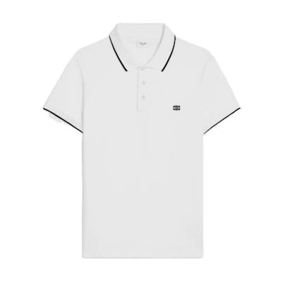 CELINE White Short-Sleeve Polo T-Shirt with Logo Print. 2X75H626U-01OB