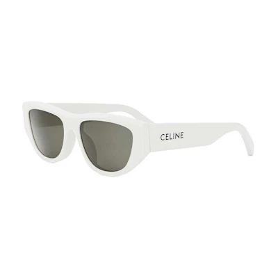 CELINE White Square Acetate Sunglasses with Logo Temples. CL40278U25a