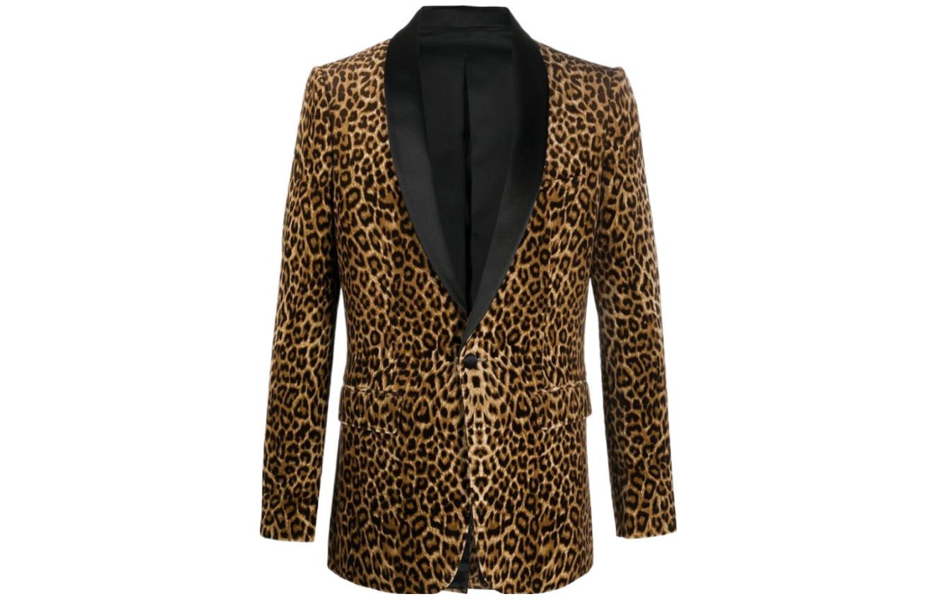 CELINE  Yellow Leopard Print Single-Button Blazer. 2V094767K-18FV