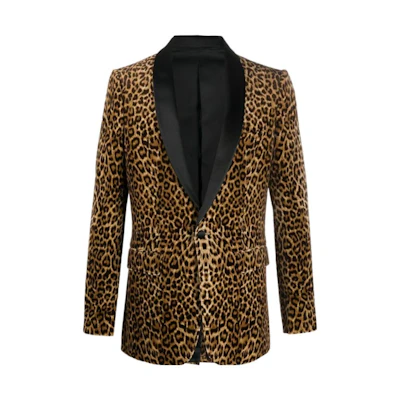 CELINE Yellow Leopard Print Single-Button Blazer. 2V094767K-18FV