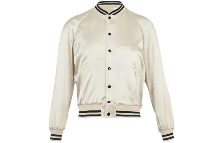 Celine Beige Stripe Baseball Collar Long Sleeve Jacket with Letter Detail 2V853164I-01TC