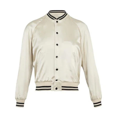 Celine Beige Stripe Baseball Collar Long Sleeve Jacket with Letter Detail 2V853164I-01TC
