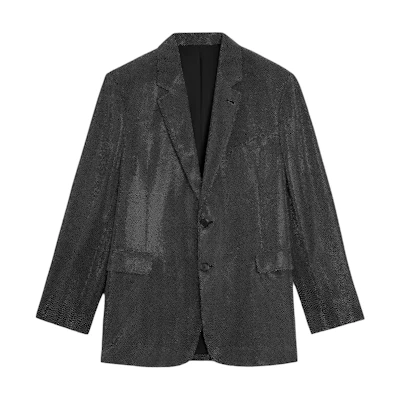 Celine Black Boxy Gabardine Wool Jacket with Studs and Button-Up Design 2V74G168Q-38ME