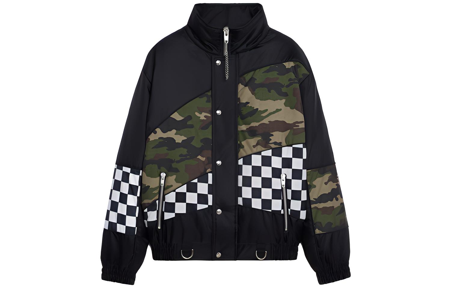 CELINE Black Camo Plaid Zip-Up Loose Fit Jacket. 2W403455O-38NO