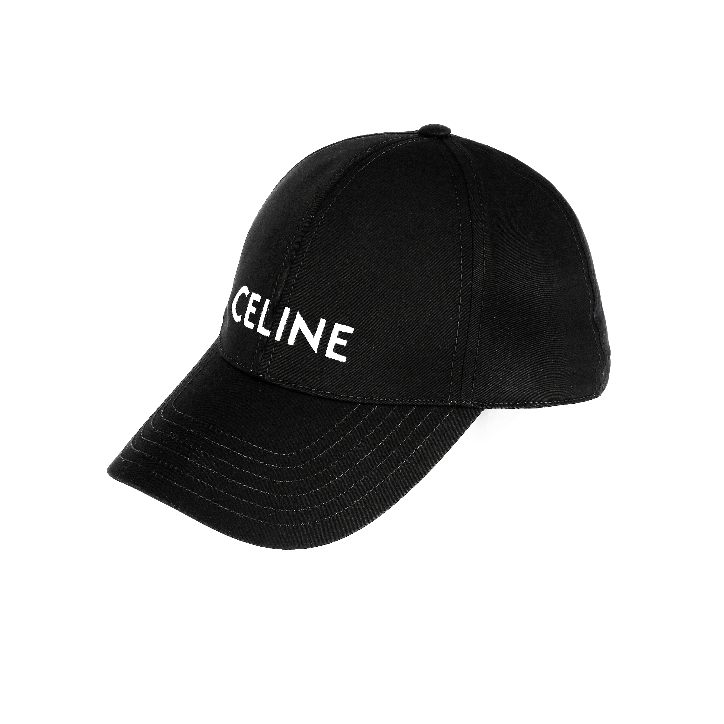 CELINE Black Cotton Baseball Cap with Embroidered Logo Unisex Couple Style 2AUA1242N.38NO