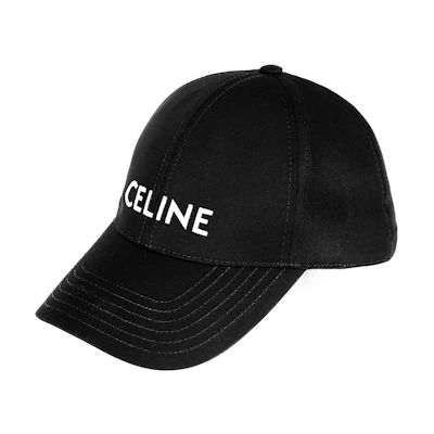 CELINE Black Cotton Baseball Cap with Embroidered Logo Unisex Couple Style 2AUA1242N.38NO