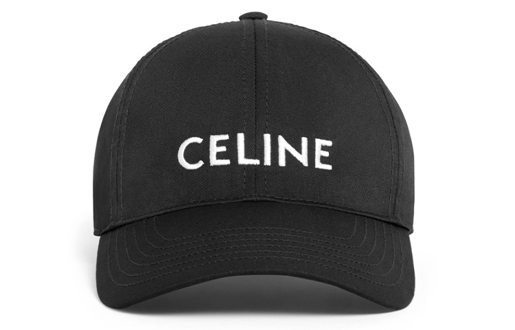 Lookbook CELINE Black Cotton Baseball Cap with Embroidered Logo Unisex Couple Style 2AUA1242N.38NO