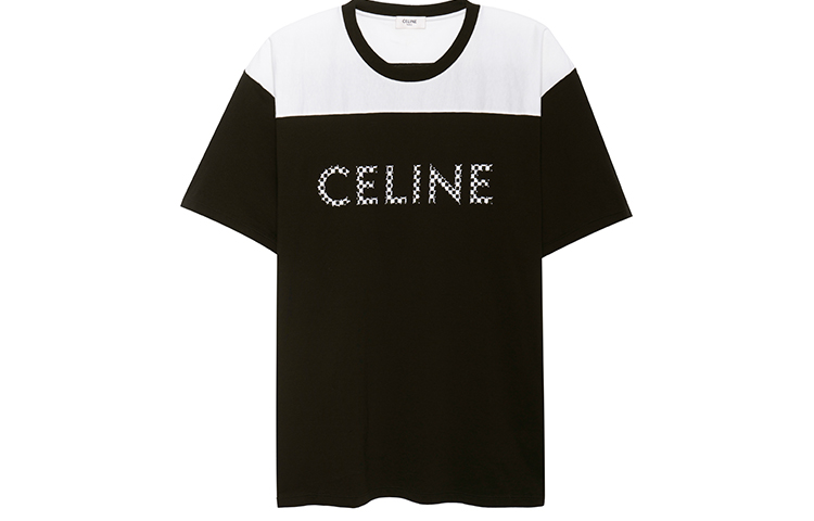 CELINE Black Cotton T-Shirt with Studded Logo and Colorblock Design. 2X839500O-38AW