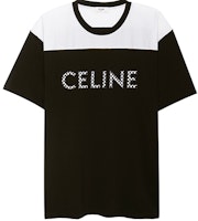 CELINE Black Cotton T-Shirt with Studded Logo and Colorblock Design. 2X839500O-38AW CELINE Black Cotton T-Shirt with Studded Logo and Colorblock Design. 2X839500O-38AW