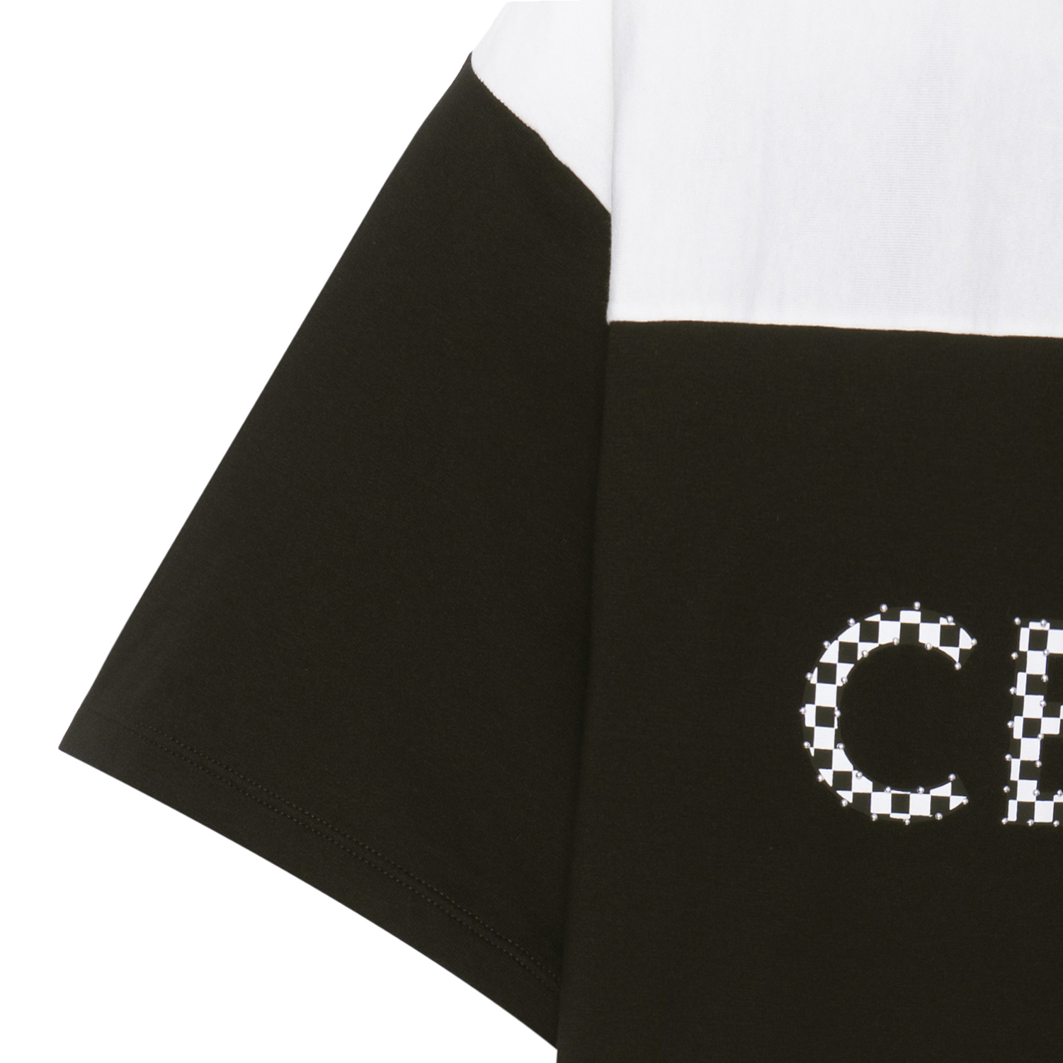 Purchase CELINE Kaos Hitam Katun dengan Logo Stud dan Desain Colorblock. 2X839500O-38AW