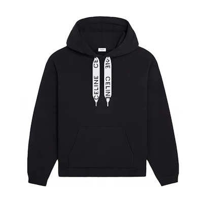 CELINE Black Drawstring Fleece Loose Fit Hoodie Long Sleeve Sweatshirt 2Y468052H-38NO