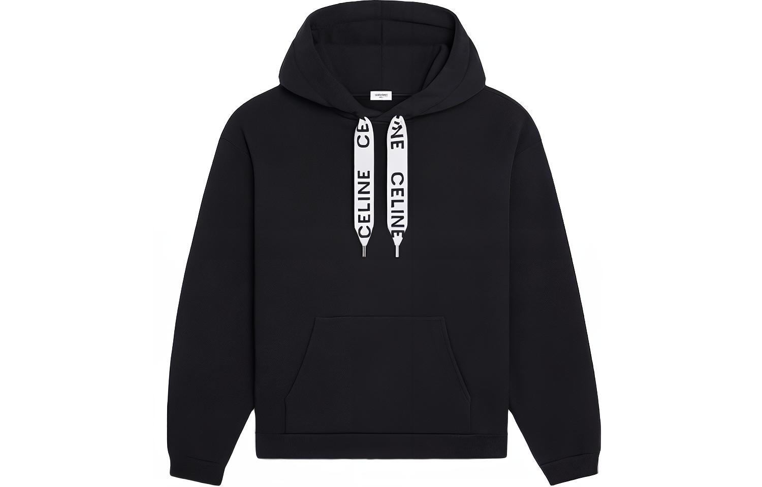 Order CELINE Black Drawstring Fleece Loose Fit Hoodie Long Sleeve Sweatshirt 2Y468052H-38NO