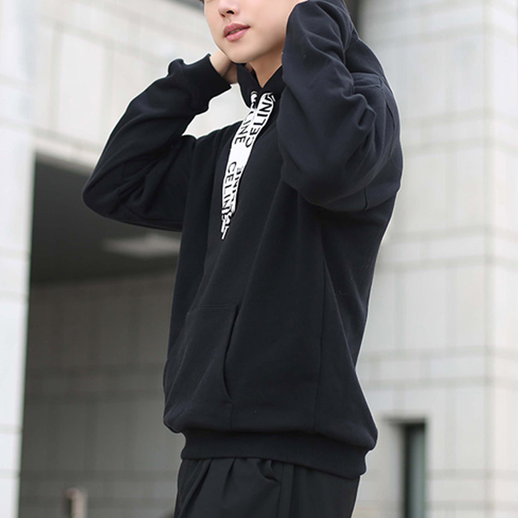 Details for CELINE Black Drawstring Fleece Loose Fit Hoodie Long Sleeve Sweatshirt 2Y468052H-38NO