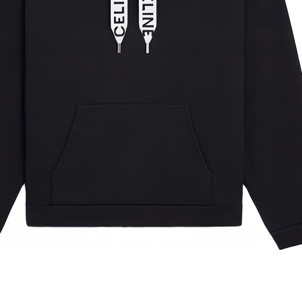 Cheap CELINE Black Drawstring Fleece Loose Fit Hoodie Long Sleeve Sweatshirt 2Y468052H-38NO