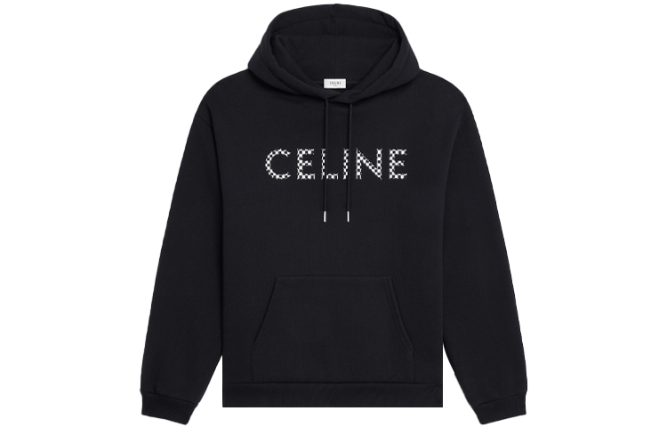 Celine Black Hoodie with Letter Print, Loose Fit Long Sleeve 2Y479052H-38NO