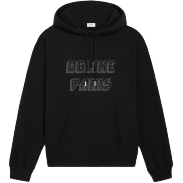 Celine Black Hoodie with Letter Print Long Sleeve Design 2Y05E670Q-38NS