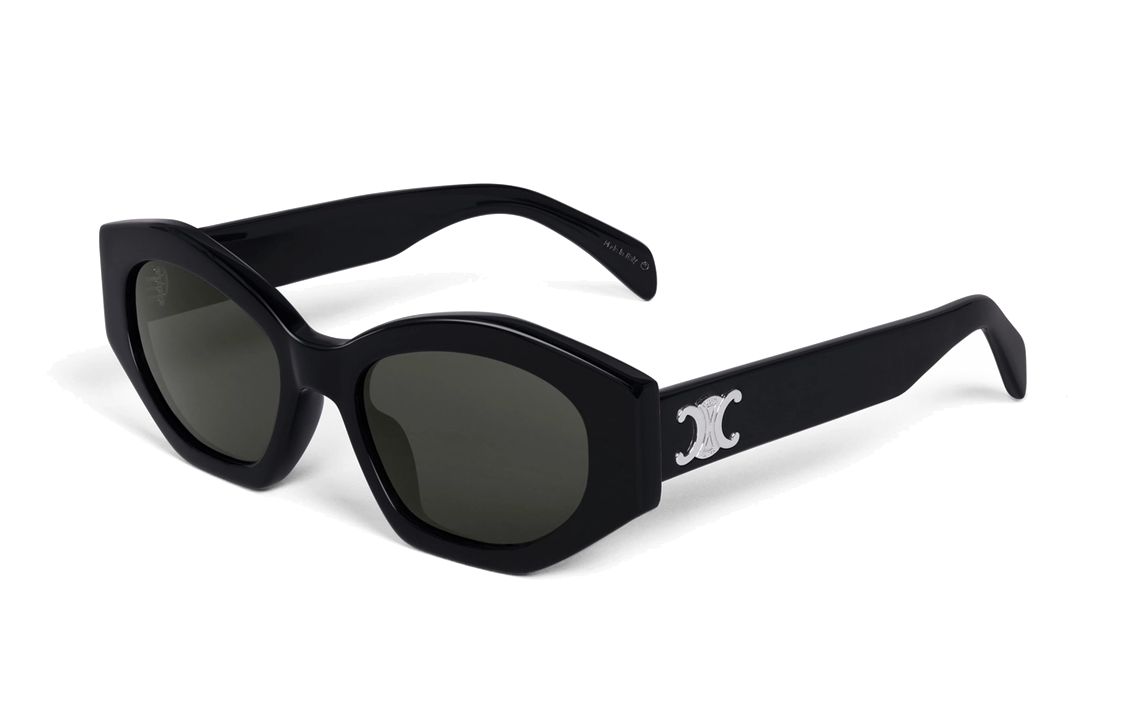 CELINE Black Irregular Acetate Sunglasses Unisex with Logo Temple Detail. 4S238CPLB