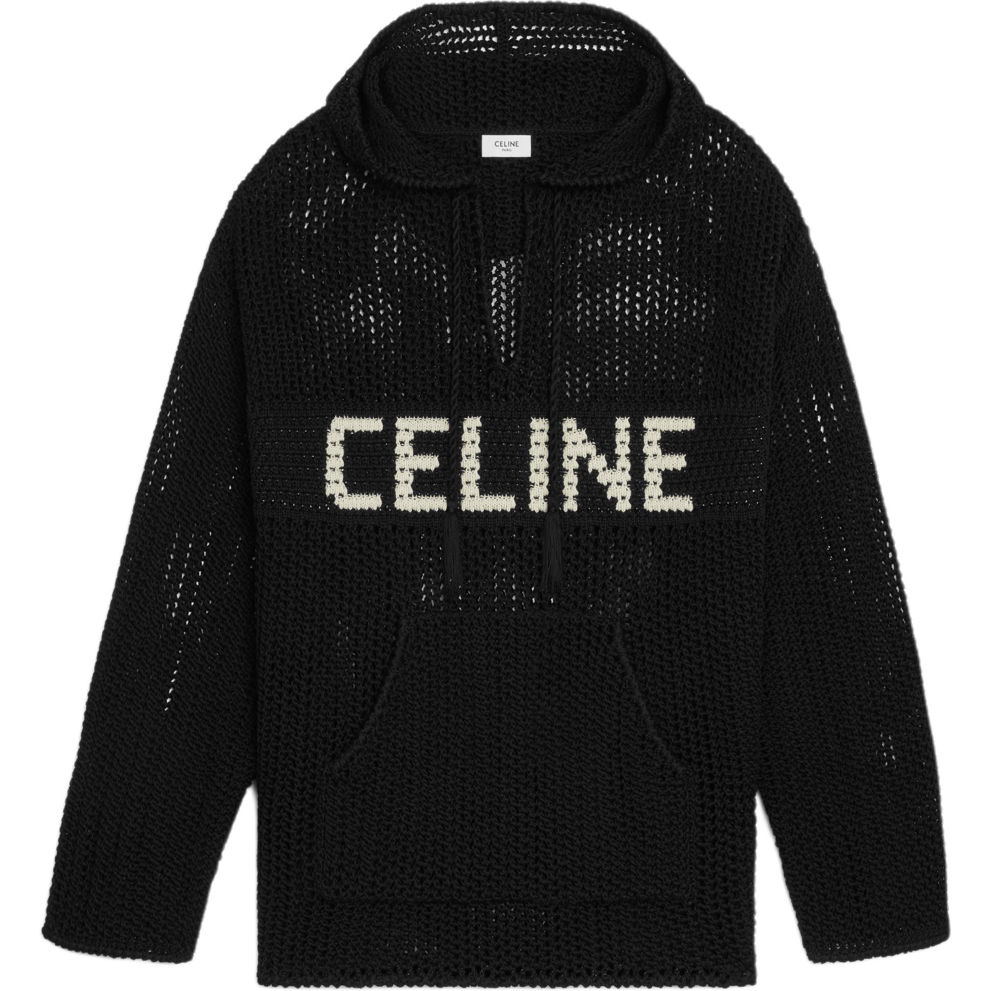 Celine Black Letter Logo Knit Hoodie with Loose Fit Long Sleeves 2ADCX616Y-38EC