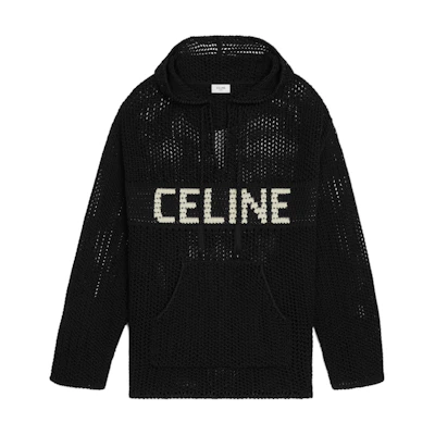 Celine Black Letter Logo Knit Hoodie with Loose Fit Long Sleeves 2ADCX616Y-38EC