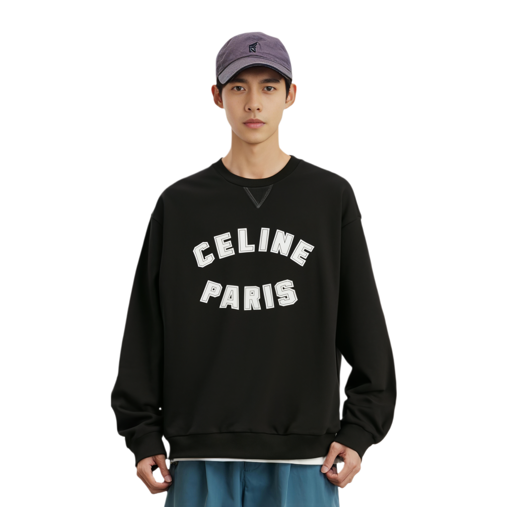 Shop Celine Sweatshirt Hitam Cetakan Huruf Crewneck Pullover 2Y89G670Q-38AW