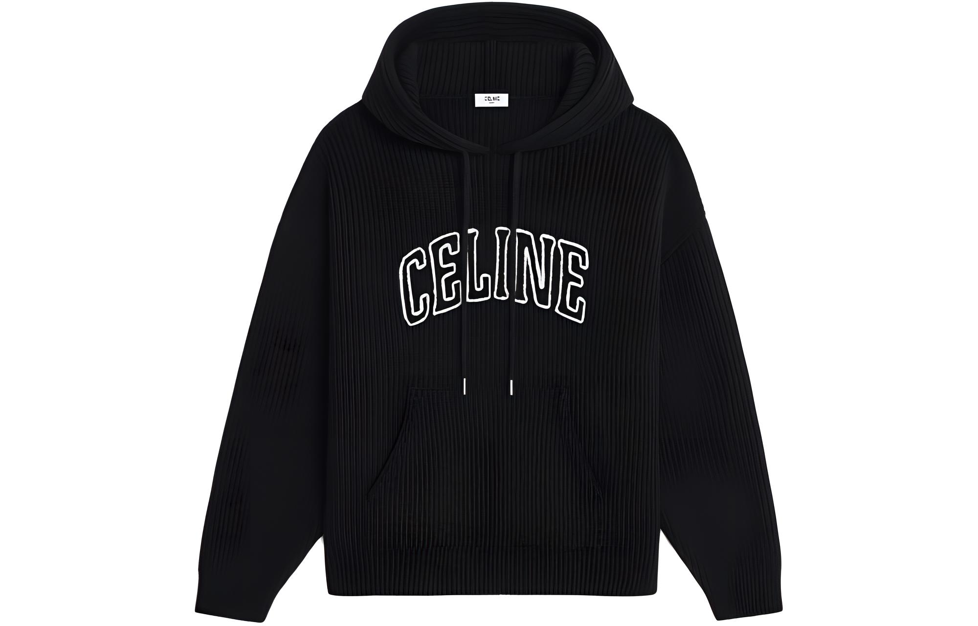 Celine Black Letter Print Loose Fit Hoodie with Drawstring 2AX0A311Y-38NO