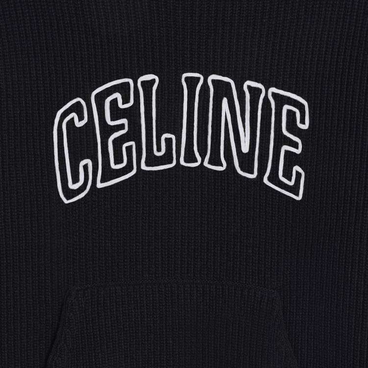 Shop Celine 黑色字母印花抽繩寬鬆連帽上衣 2AX0A311Y-38NO
